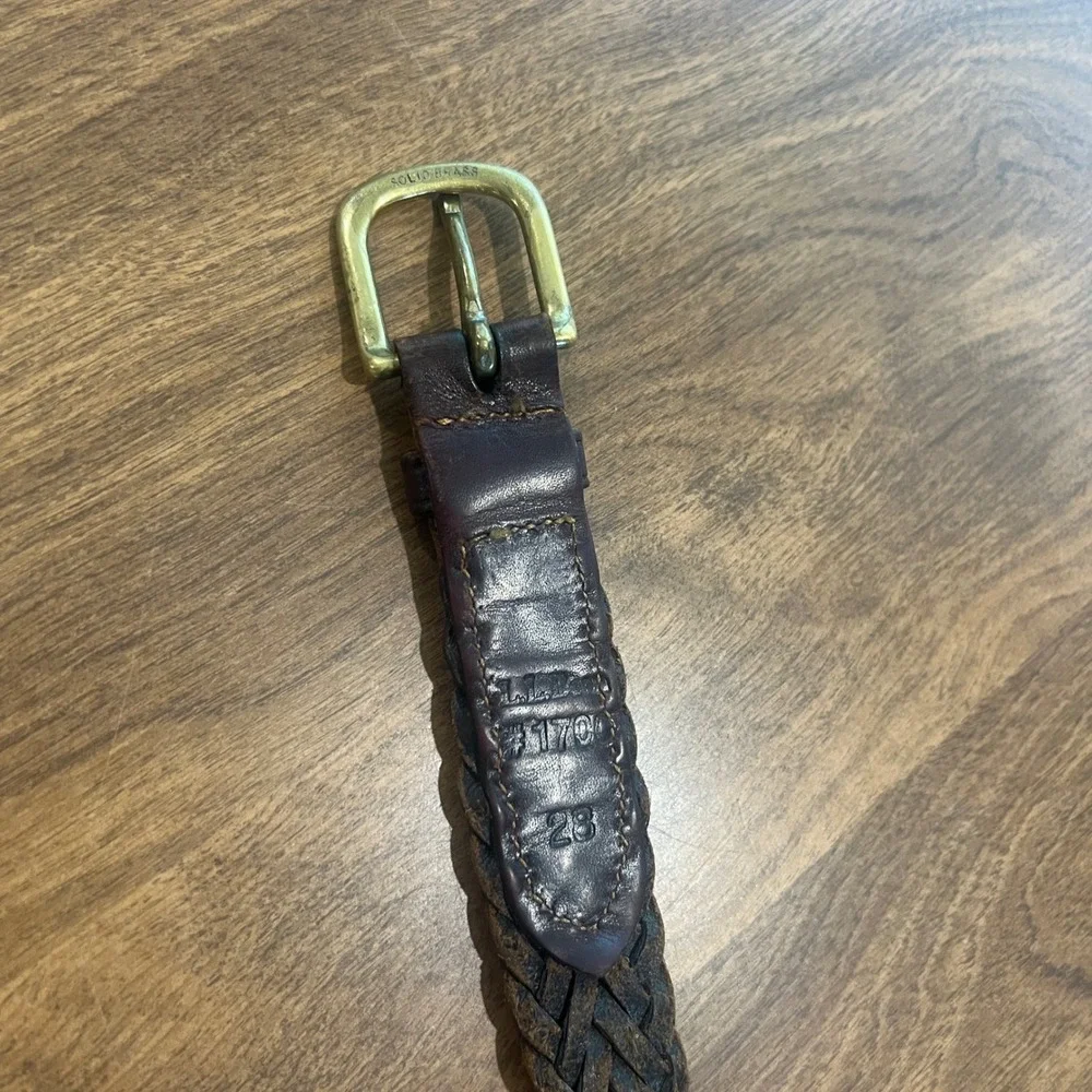 Vintage L.L. Bean Mens 28 Braided Leather Belt Dark Brown Brass Buckle